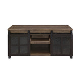 Rustic Oak and Black Coffee Table with Sliding Doors B062P181396