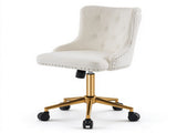 Teddy Fabric Swivel Office Chair, Adjustable Height with Casters, Tufted Backrest, Gold Metal Base, 09258532
