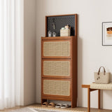 Rattan Shoe Cabinet for Entryway, Free Standing Shoe Rack with 3 Flip Drawers & Black Pegboard, W1801P172870
