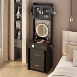 Small Vanity Desk with Mirror and LED Lights, Makeup Table with Charging Station and drawers and 89825155