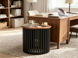 Mid-Century Modern Round Coffee Table, Natural Acacia Wood Side Table with Walnut Wood-Grain Finish, 40168579