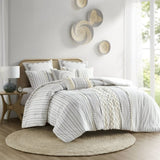 Cotton Printed Comforter Set with Chenille Ivory King/Cal King B035128794