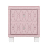 Elegant Velvet Nightstand with 2 Drawers and Crystal Handle, Storage Bedside Table with N733P210398H