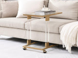 Golden Side Table, Acrylic Sofa Table, Glass Top C Shape Square Table with Metal Base for Living W82153574