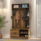 Hall Tree with 6 Hooks,Coat Hanger, Entryway Bench, Storage Bench,for Entrance, Hallwa,brown W1321P190219