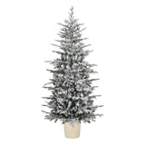 ZNTS 6 FT Snow Flocked Pre-lit Artificial Christmas Tree with Metal Pot Stand, Hinged Xmas Fir Tree with 36426356