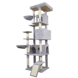 84 in light gray cat tree tower with large condo sisal scratching post big hammock and top platform W243P326646