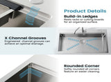 Stainless Steel Kitchen Sink, 30x22 Single Bowl, Overmount Handmade Sink in Brushed, with Cutting 83895540
