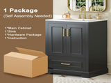 24"Bathroom Vanity with Sink, MDF Cabinet with Solid Wood Frame, 1 Divided Drawer and 2 Soft Close N729P321378B