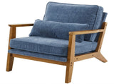 Mid-Century Oak Accent Chair - Deep Navy Blue Chenille Upholstered Single Lounge Chair, Sturdy Wood 69546769