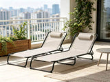 Cream White Set of 2 Folding Chaise Lounge Chairs Sun Tanning Chairs for Beach Camping Outdoor 06542031