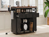 K&K 46.5'' Farmhouse Kitchen Island with Drape of Beads, Power Outlet, Rolling Kitchen Cart on N707P254872B