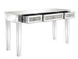 3-Drawer Modern Style Diamond-Embellished Computer Desk MDF with Mirror Finish 42*15*29.92in Silver 99489449