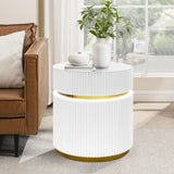 Tavita 19.5" Round White Side Table with Glass Top and LED Lights B061P253485