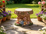 16.93" Sculptures Garden Statues, Rabbit Tree Stump Stool Garden Statue, Magnesium Oxide Stone W6572P574576