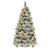 ZNTS 6FT Pre-Lit Spruce Snow Flocked Christmas Tree with Pine Cones, Artificial Xmas Tree with 403 Branch N704P198470A