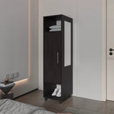 ZNTS Black 1-Door Wardrobe with Mirror and Open Storage B062P227645