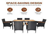 7 Piece Patio Dining Set, Outdoor Patio Conversation Set with Acacia Wood Table Top and Rattan 57865611
