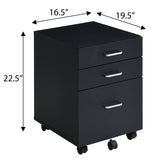 ZNTS Black and Chrome 3-Drawer Rectangular File Cabinet B062P184517