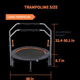 ZNTS 48" Foldable Mini Trampoline Max Load 330lbs/440lbs, Fitness Rebounder with Adjustable Foam Handle, 13163777