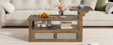 ZNTS U-Can Modern Coffee Table, Coffee Table with 1 Storage Shelf, 2 Tabletops and 1 Rattan Drawer For N724P232190D