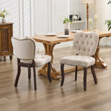 French Vintage Tufted Upholstered Fabric Dining Chair,Set of 2,Beige,SW1869BG W1143P214540
