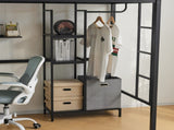 Twin Size Metal Loft Bed with Desk and Storage Shelves, Full-length Guardrails, Loft Bed Frame for 52452716