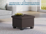 Ottoman with Storage Bench, 15-inch Foot Stool Storage Ottoman, Leather, Brown 04476156