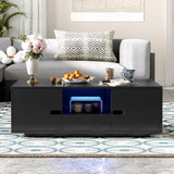 Modern High Glossy Rectangle Coffee Table, Stylish Center Table Storage Space, Accent Furniture 12830033