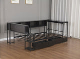 Corner Bed Frame Full Size with Bookcase and 2 Underbed Storage Drawers, Modern Twin Bed with LED W1670P357171
