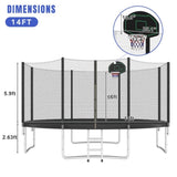 ZNTS 14FT Trampoline for Kids with Safety Enclosure Net, Basketball Hoop and Ladder, Easy Assembly Round 60865523