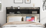 Full size bed frame, wooden platform bed frame, with storage and 2 USBs, no noise, no need for box W636P315847