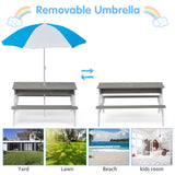 3-in-1 Kids Outdoor Wooden Picnic Table With Umbrella, Convertible Sand & Wate, Gray ASTM & CPSIA W1390104709