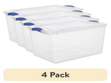 (4 pack) 66 Quart Large Latching Storage Bin, Clear Plastic Storage Container with Latch Lid, Blue 16282391