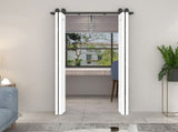 72 in. x 80 in. Hollow Core 1-Panel White MDF Composite Double Bi-Fold Barn Doors with Sliding B2763P491034