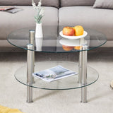 ZNTS Contemporary Minimalist Double Layer Tempered Glass Coffee Table - 27.5" Top and 23.6" W1151P234011