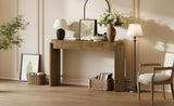 TREXM Entryway Table with Natural Wood Grain Finish, Console Table with Fluted Design, Oval Top and N715P288632D