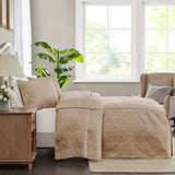 3 Piece Split Corner Pleated Quilted Bedspread Khaki Queen B035129056