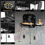 ZNTS 28" Portable Charcoal Grill with Wheels and Foldable Side Shelf, Large BBQ Smoker with Adjustable 33449363