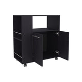 FM FURNITURE Linden Kitchen Cart with Microwave Shelf. Open Storage. and Two-Door Cabinet. Wengue B128P283299