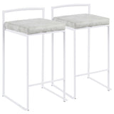 Fuji Contemporary Stackable Counter Stool in White with Light Grey Cowboy Fabric Cushion by B202P222384