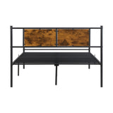 Full Size metal bedframe,Headboard with wood panel decoration,black W2297P281496