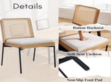 Mid-Century Dining Chairs Set of 2, Accent Linen Fabric Side Chairs with Rattan Backrest Metal Legs 30479899