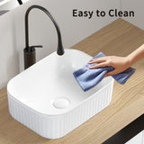 Bathroom Vessel Sink, Rectangle Basin Above Counter White Stone Resin Small Vanity Sink Washing Art W3402P326471