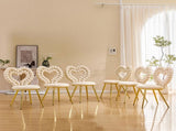 Set of 2 Unique Heart Bubble Tufted Accent Chair, Plush Velvet Chair with Shiny Gold Metal Frame, W3875P446139