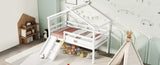ZNTS Twin Low Loft House Bed with Slide, Ladder, Safety Guardrails, House Roof Frame,White W504P145316