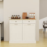 Two Drawers and Two-Compartment Tilt-Out Trash Cabinet Kitchen Trash Cabinet-White W282P160454