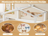 Twin Size Floor Bed with Guardrails and Roof, Kids House Floor Bed with a Small Built-in Tray and W1580P396330