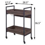 Walnut and Black Serving Cart with 2 Shelves B062P184579