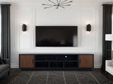 Aria 85 inch TV Stand for TVs up to 95 inches, No Assembly Required, Black and Walnut Finish B108P292259